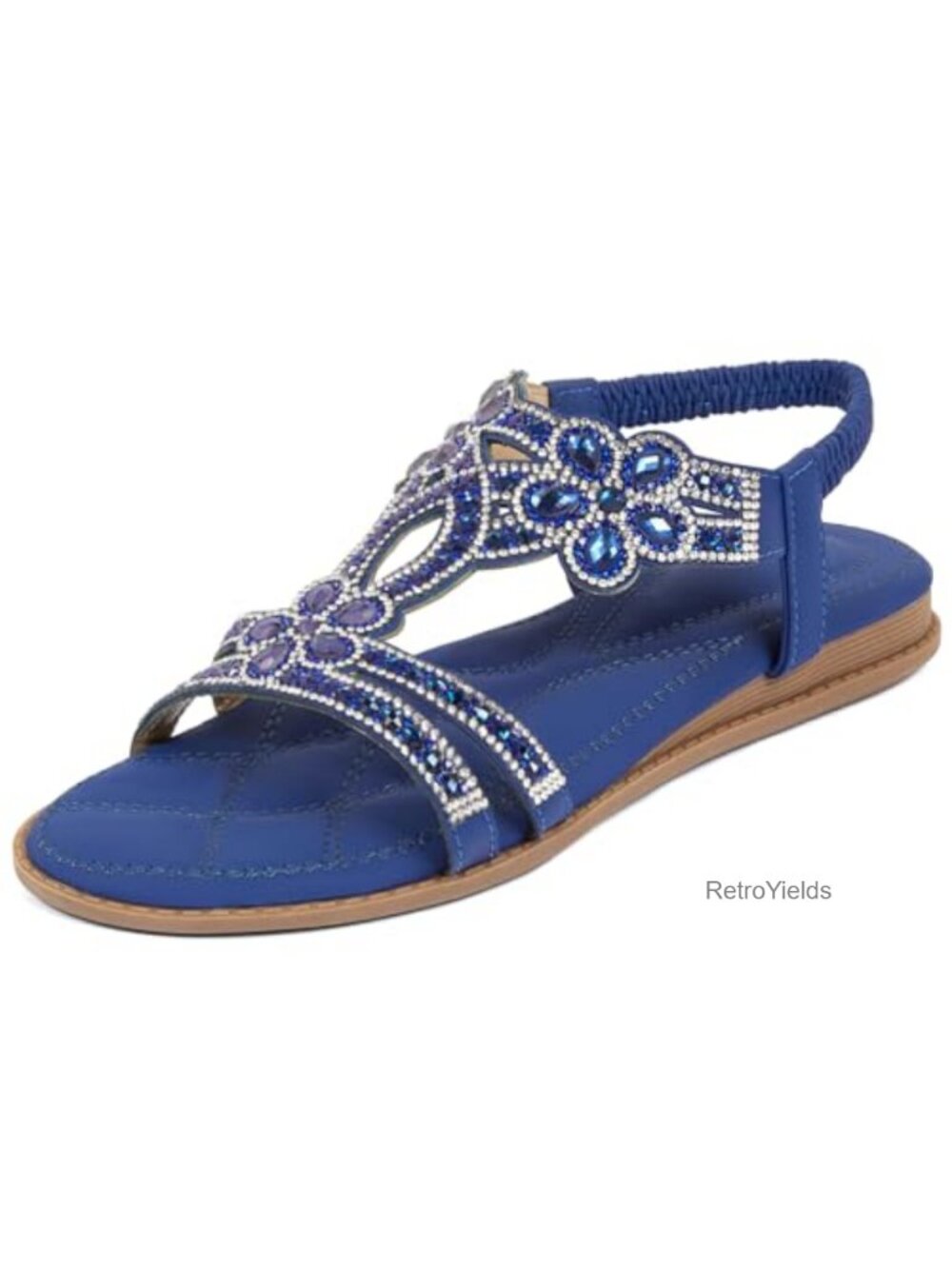 Rhinestone Strappy Flat Sandals Faux Leather Elastic Ankle Strap Open Toe
